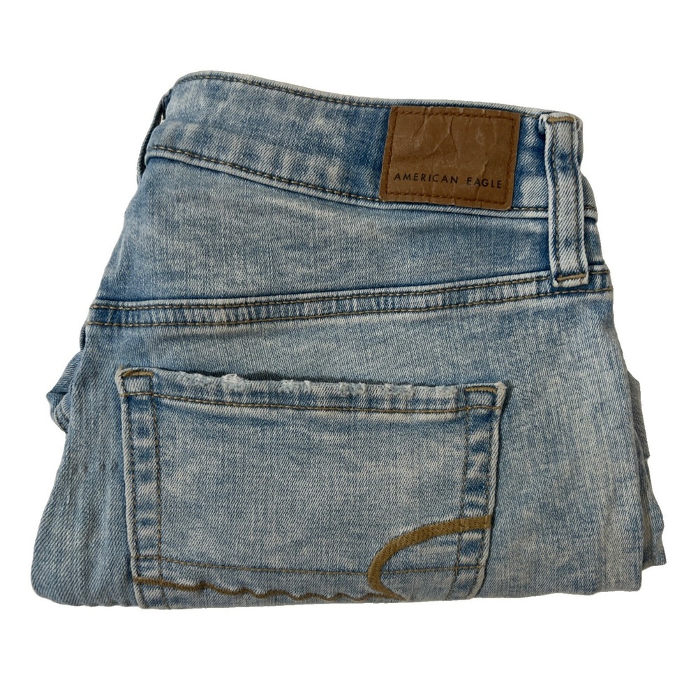 American Eagle Stretch Denim Shorts Size 4 High Waisted Cuffed Light Wash